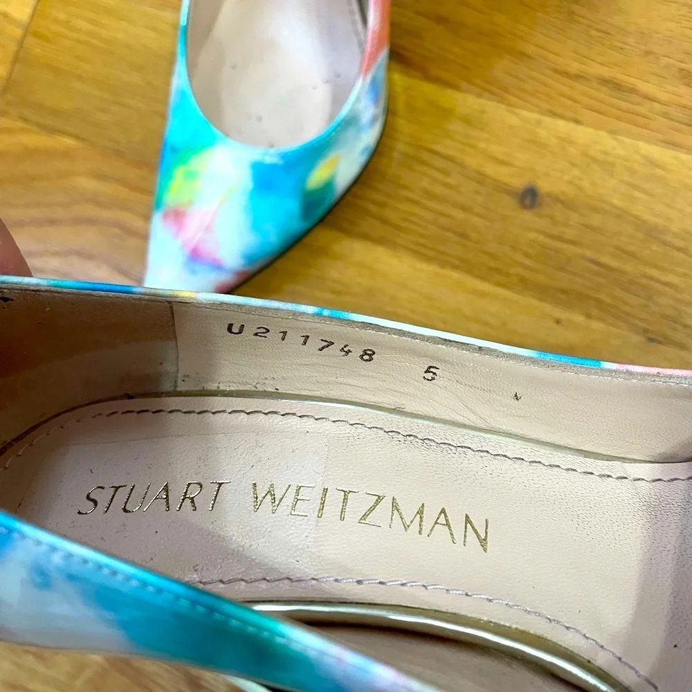 Stuart Weitzman Blue Colorful Multicolor Pattern Pumps